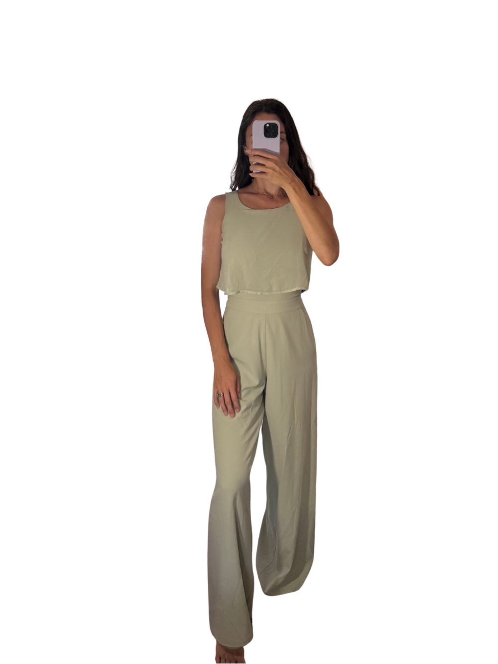 Bebe Sage Green Wide Leg Jumpsuit Size 0 Sleeveless